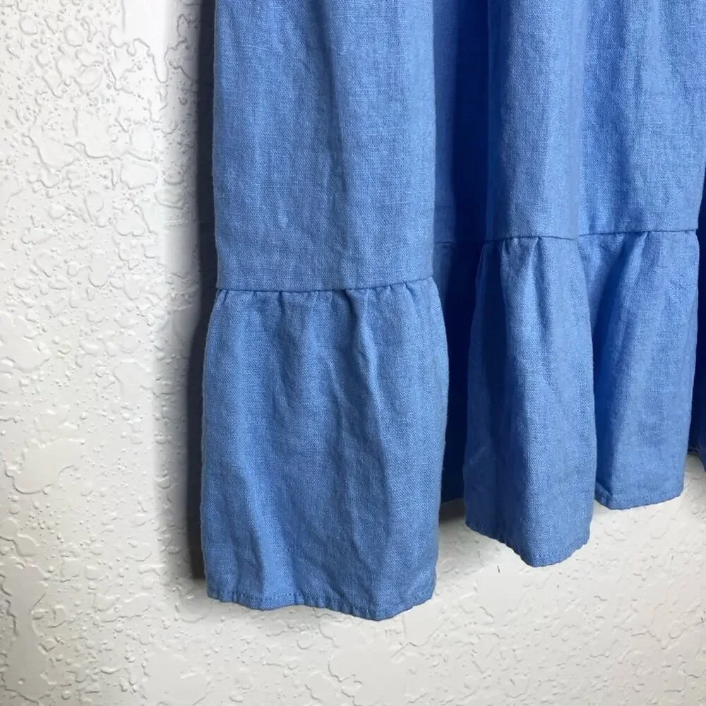 Adyson Parker blue ruffle trim tiered linen blend dress size Large